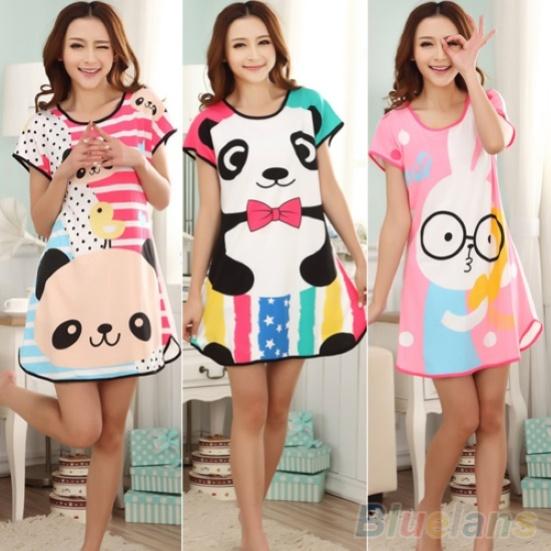 Lindas mujeres dibujos animados Panda ropa de dormir pijamas manga corta camisón
