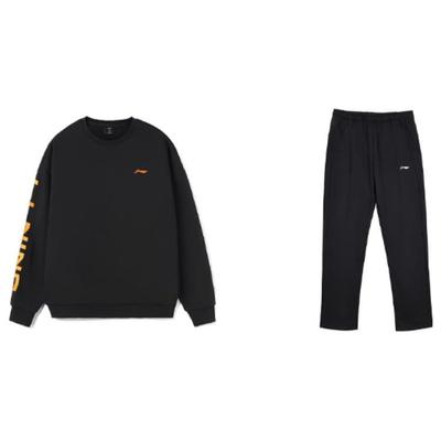Li Ning Varm Fleece Logotryckt Crew Neck Pullover Sweatshirt Och Stickade Långbyxor Casual Sportset Herr sweatshirt, byxor AWDSD23-3+AKLTC41-1