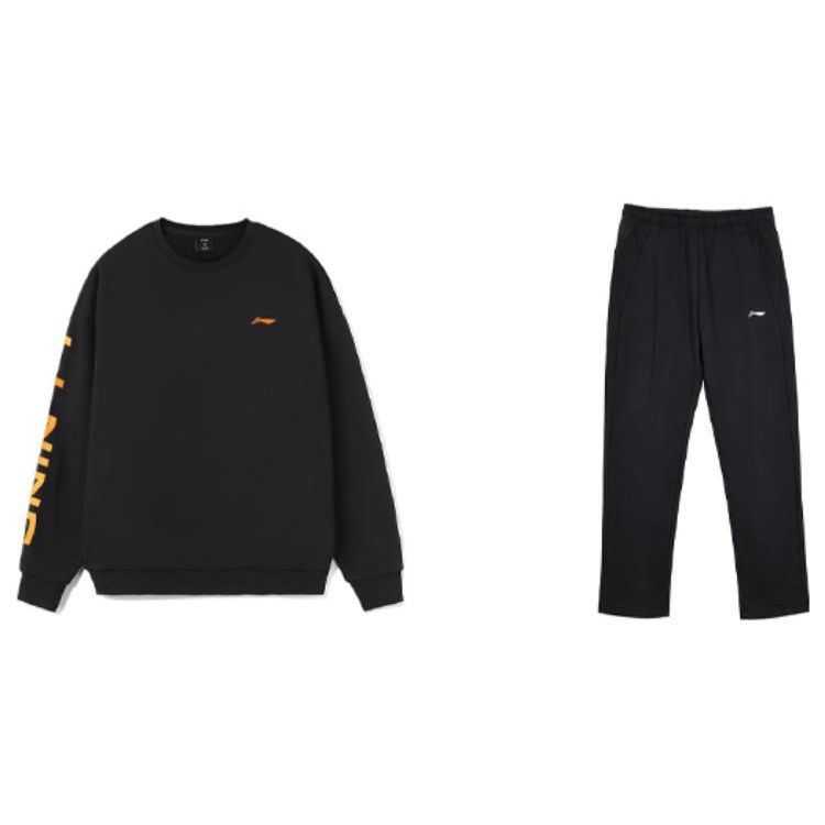 

Li Ning Теплый флисовый свитер с круглым вырезом и логотипом, толстовка и трикотажные длинные брюки, повседневный спортивный комплект для мужчин, толстовка, брюки AWDSD23-3+AKLTC41-1