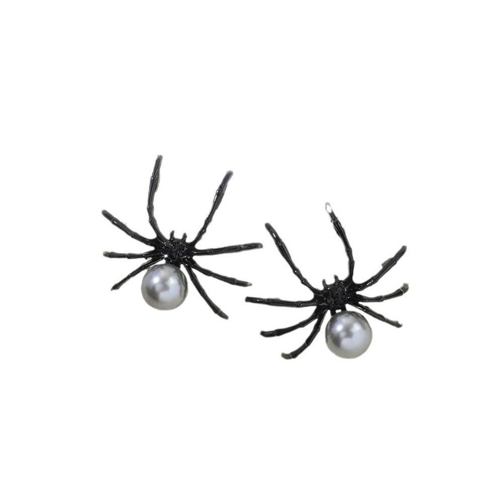 Unique Alloy Halloween Earrings Black Gothic Style Spider Stud Earrings Minimalist Style Geometric Pearl Earrings Daily Wear чёрный