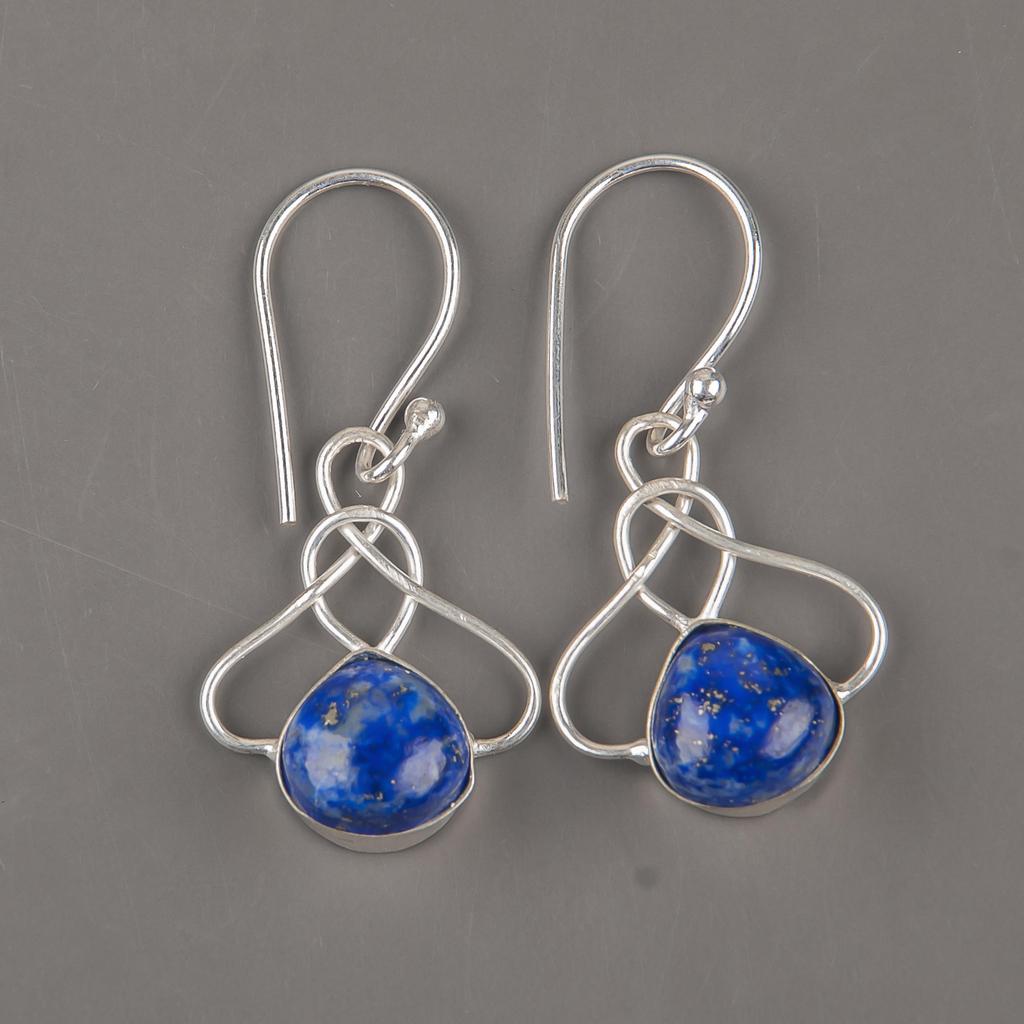 Natural Lapis Lazuli Gemstone 925 Sterling Silver Handmade Drop Earrings 1.50" For Anniversary Gift EE-2-24