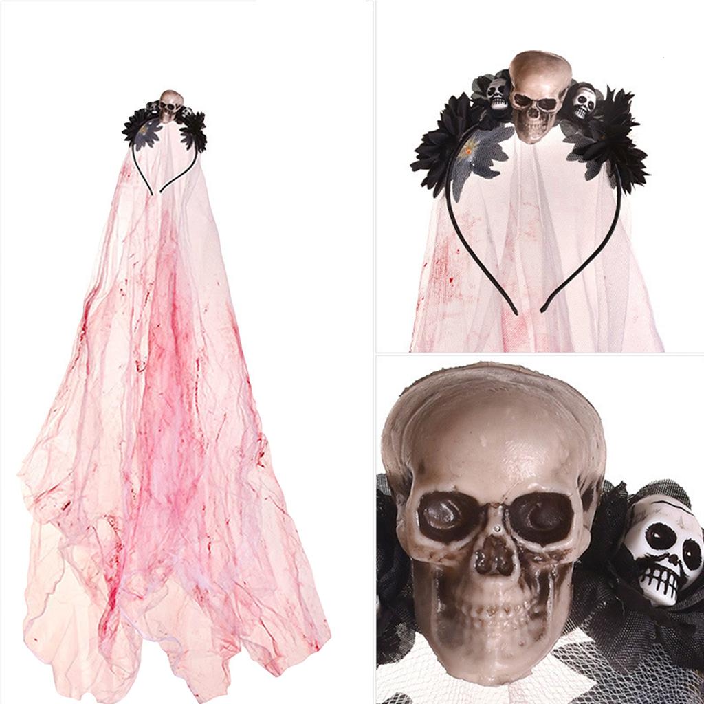 Halloween Gothic Flower Garland With Black Veils Hairband Cosplay Wedding Headpiece Costume Headwear Accessory