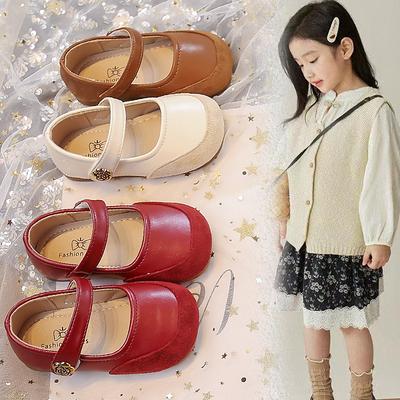 Girls' Rose Flower Leather Shoes2026Spring and Autumn New Leather Performance Shoes for Children In Various Sizes, Solid Color Flats