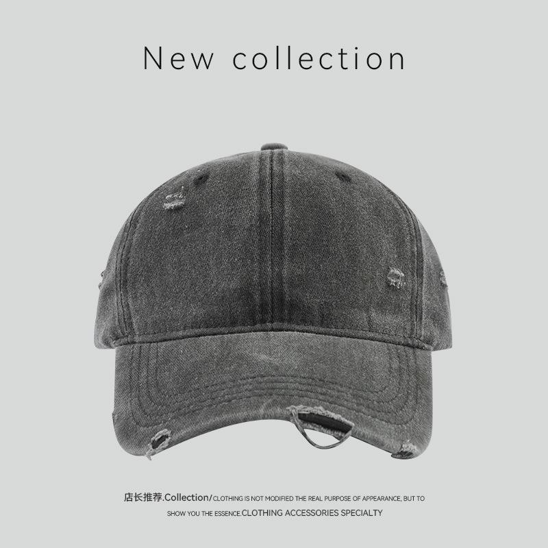 Washed Hole Baseball Cap Fashionable Versatile Retro Solid Color Embroidery Casual Simple Sunshade Cap