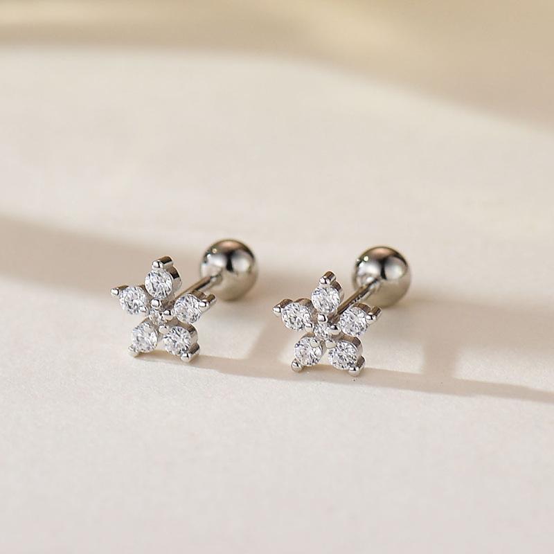 926 Sterling Silver Korean Temperament Zircon Flower Mini Stud Earrings for Women Exquisite Simple Jewelry Accessories