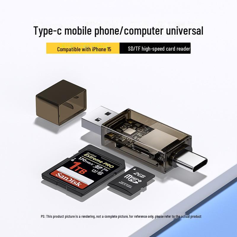 Type-C Multi-Function Memory Card Reader for Mobile & Camera - Supports SD/TF & OTG Cards