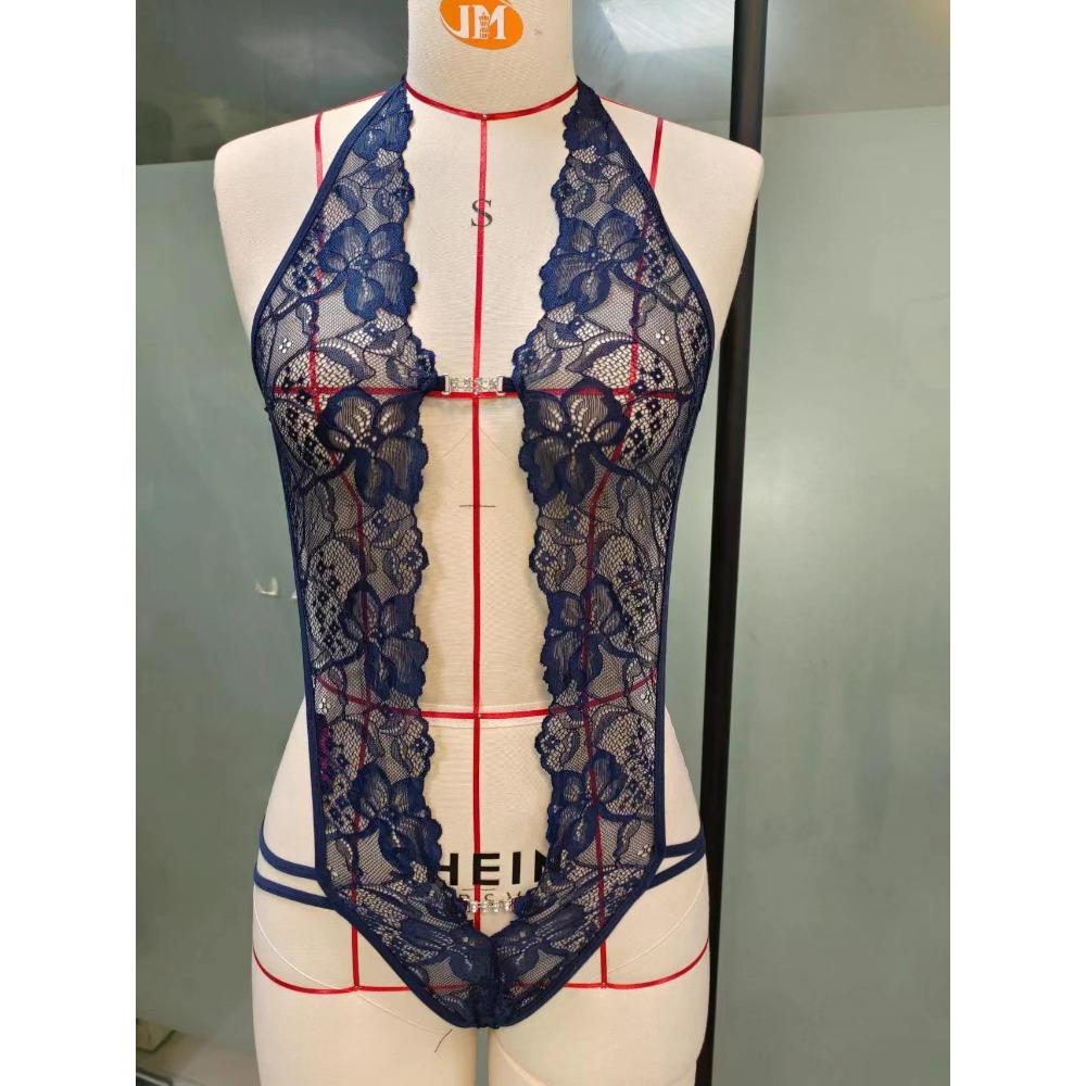 Erotic Sexy Crotchless  Lingerie Women Lace Hollow Bra Set Erotic Costumes Teddy Baby Doll Dress Open Bra Porn Underwear Set