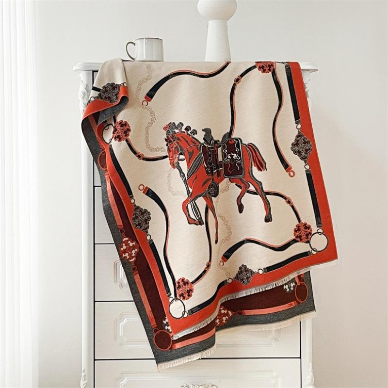 

Retro horse scarf shawl dual-purpose women s autumn and winter new warm thickened jacquard outer scarf 190X65cm помаранчевий
