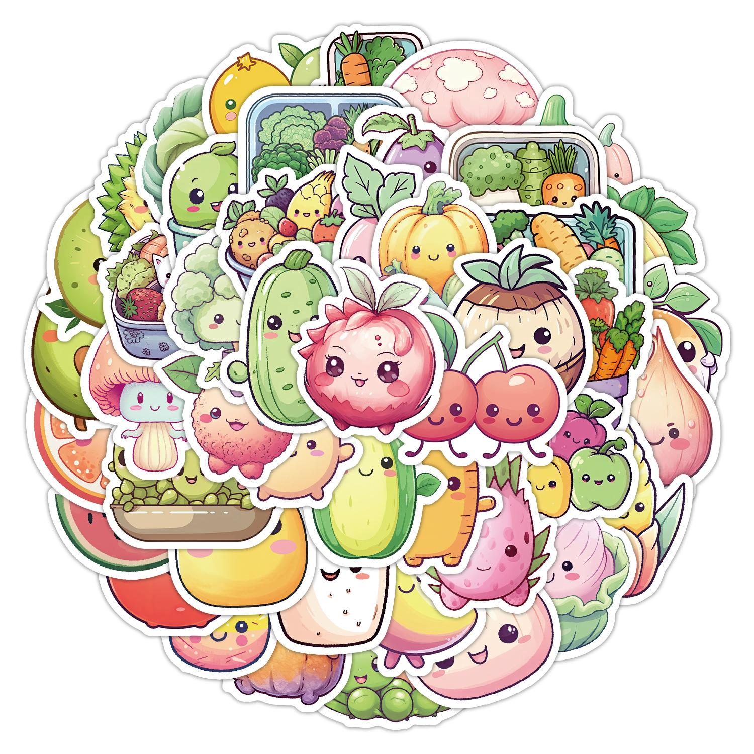 

50 Милых Дудл-наклеек с овощами Наклейки для украшения скейтборда, чемодана, мобильного телефона Водонепроницаемые Креативные мультяшные наклейки