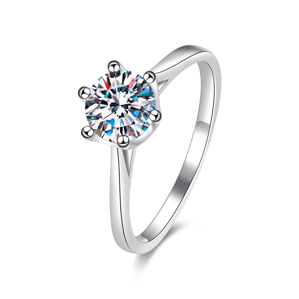 Classic One Carat Moissanite S925 Sterling Silver Ring: Elegant Proposal or Wedding Gift for Her