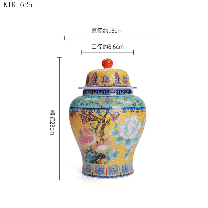 Ceramic Painted Flower and Bird Tea Caddy Color General Jar Household Food Coffee Bean Storage Jar Flower Arrangement Decoration