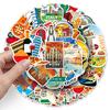 Stationery for Travel Enthusiasts 50PCS Themed Stickers, Retro European Style Waterproof PVC Vintage City Architecture Stickers Decals, Non