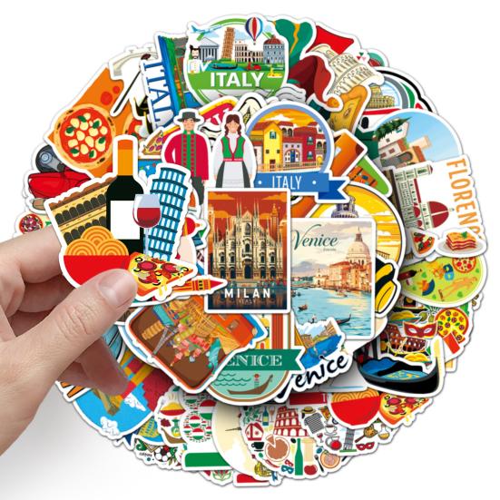 Stationery for Travel Enthusiasts 50PCS Themed Stickers, Retro European Style Waterproof PVC Vintage City Architecture Stickers Decals, Non