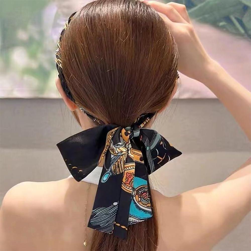 Adjustable Bow Silk Scarf Headband Floral Print Hair Hoop Ribbon Hairband Boho Hair Accessory