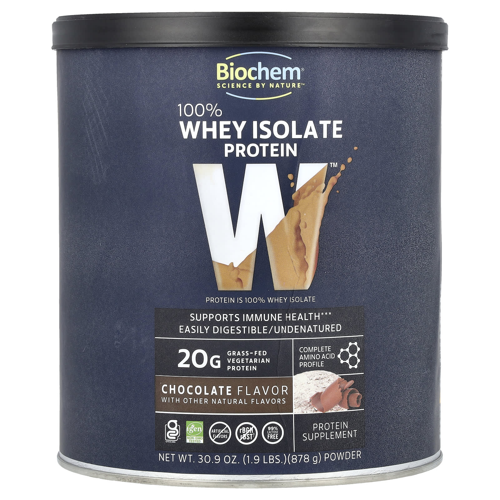 

Biochem, 100% whey protein isolate, chocolate, 878 g (1.9 lbs)