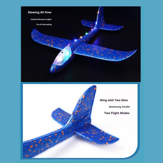 Large Foam Glider with LED Lights EPP Hand Throw Airplane Toy for Kids Outdoor Flying Toy for Boys Girls Crash-Resistant Outdoor Play Gift for