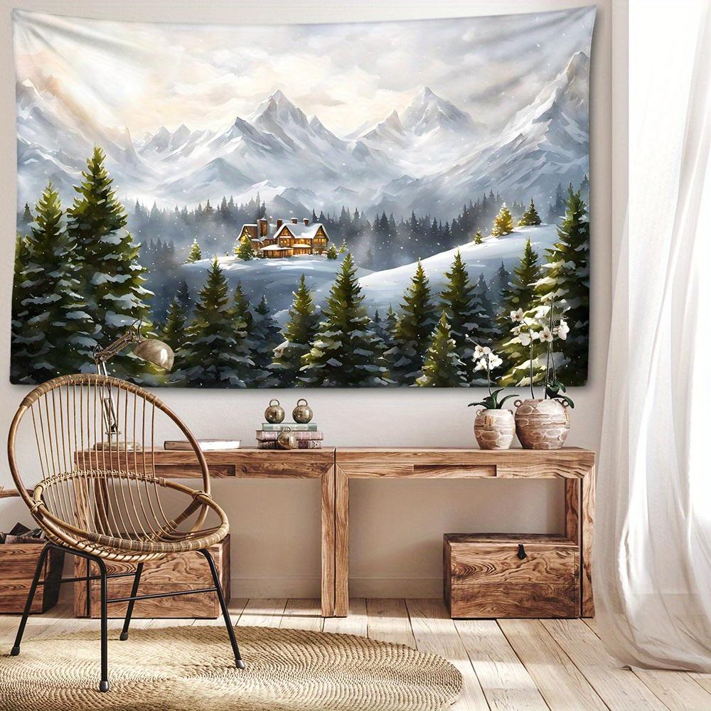 1 Stück, Berghütten-Wandteppich, 126x320 Zoll, Gewebter Wandbehang aus Polyester, Weicher und Flacher Stoff, Natürlicher Stil Raumdekor, Rückwand für Schlafzimmer & Wohnzimmer