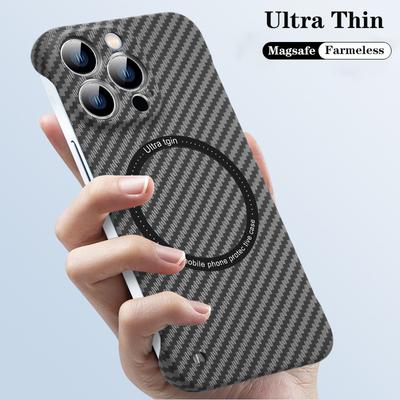 For Magsafe Magnetic Wireless Charge Case For Iphone 13 12 11 Pro Max 13pro Ultra Thin Carbon Fiber Pattern Rammeløst deksel Capa