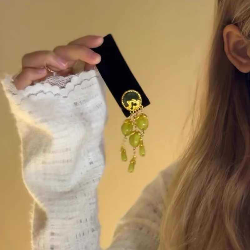 Olive Green Grape Tassel Hair Clip - Ancient Style BB Side Clip Hair Accessory