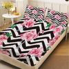 3pcs Fitted Sheet Set Flamingo Roses Chevron Pattern Print Bed Sheet With Pillowcases For Bedroom Decor