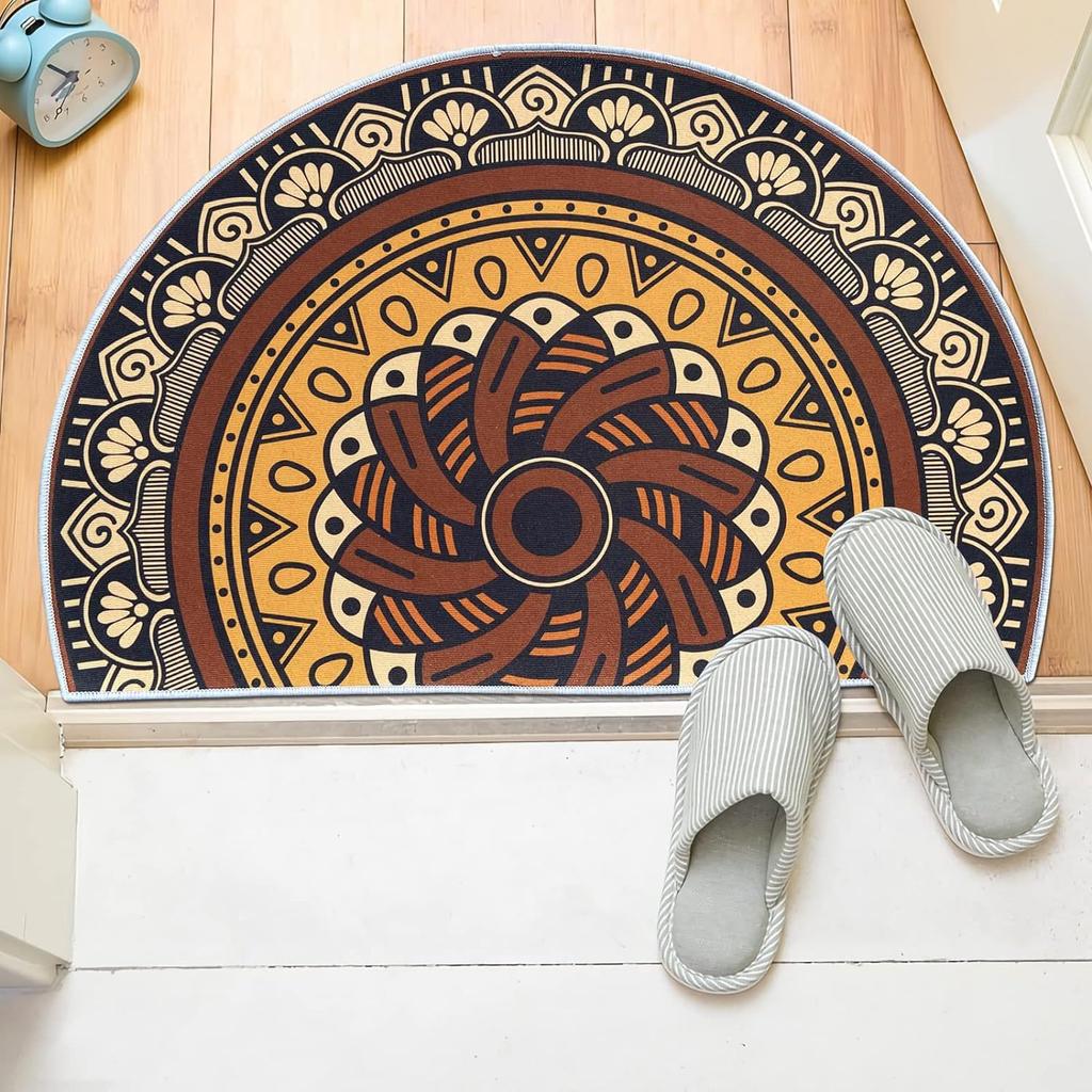 Floral Mosaic Doormat - Vintage Semi-Circular Rubber Backing, Indoor/Outdoor Rug, Durable Comfortable Floor Mat for Home Decor
