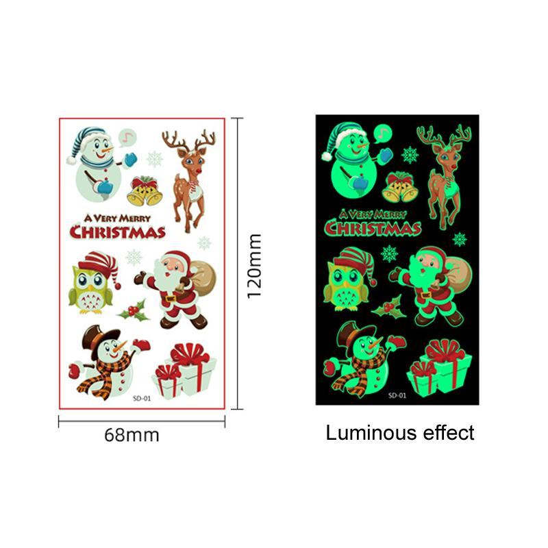 10 Sheetsset Christmas Luminous Tattoo Sticker Kid Arm Face Glowing Waterproof Tattoos False Temporary Tattoo Stickers