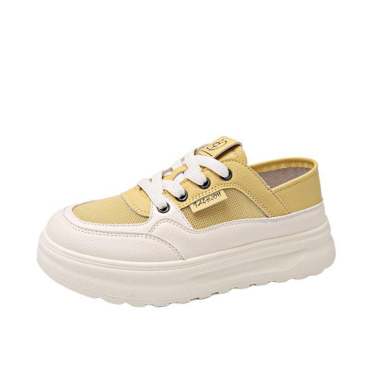 

New summer mesh breathable heightening little white shoes thick sole round head shallow mouth sports and leisure board shoes women 40 жёлтый