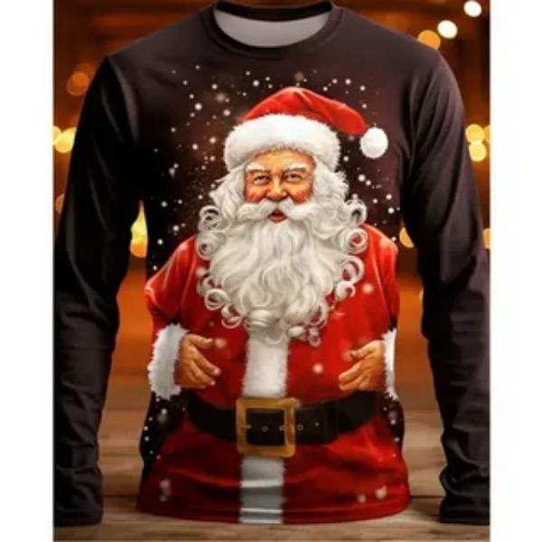Pánské tričko s dlouhým rukávem Potisk Santa Clause Pohodlné Módní Personalizované Vhodné Podzim Zima Tričko s dlouhým rukávem