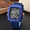 Vibrant Wine Barrel Shape Quartz Watch with Carbon Fiber Hollow Design for Men