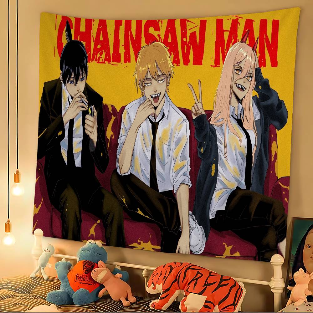 Anime Chainsaw Man Tapestry Art Printing Japanese Wall Tapestry Anime Wall Hanging Home Decor