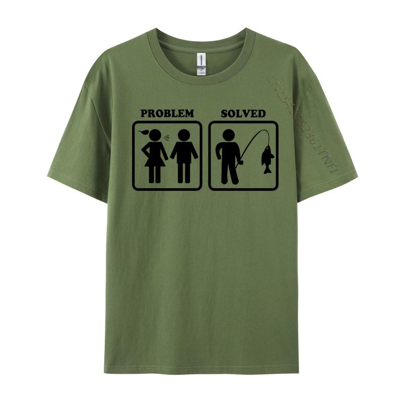 Clothing Problem Solved Funny Fishing Tshirt New Design All Cotton Tops Tees Cosie Men Luxury Designer