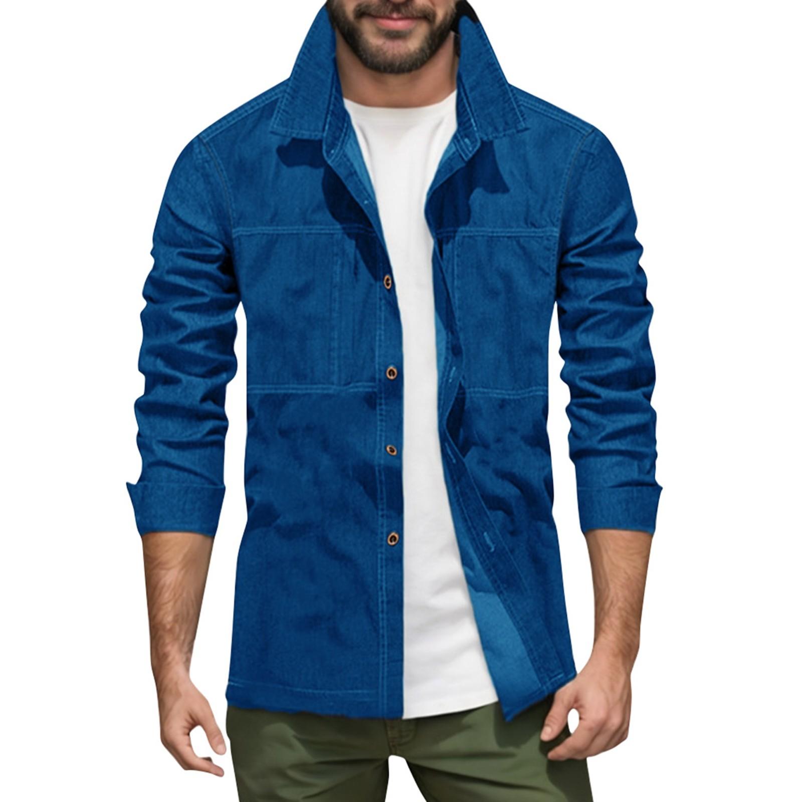

Мужская летняя однотонная рубашка с лацканами и длинными рукавами, мужская повседневная модная рубашка с длинными рукавами XL синий