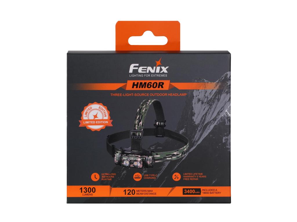 Fenix HM60R Max 1300 IP68 Dustproof and Perfect for Working in Outdoor Trail and Mountaineering Headlamp, Lumens, USB-C Rechargeable, Waterproof,