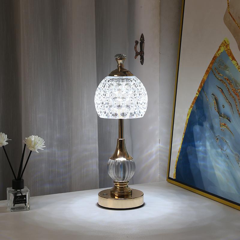 New Metal Crystal Acrylic Desk Lamp, Bedroom Charging Touch Light, Nordic Retro Atmosphere Decoration, Small Night Light