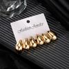 6pcs Chunky Gold Plated Waterdrop Hoop Earring Set for Women European and American Minimalist Smooth Circle Drop Earring Jewelry