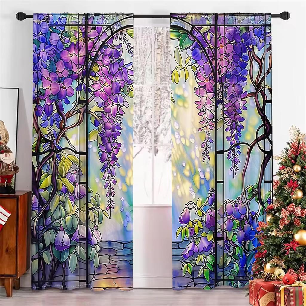 

2 шт. шторы в садовом стиле с цветочной аркой и цифровым принтом, карманные шторы для гостиной, спальни, оконные панели, машинная стирка (W85cmxH220cm)x2&Rod Pocket