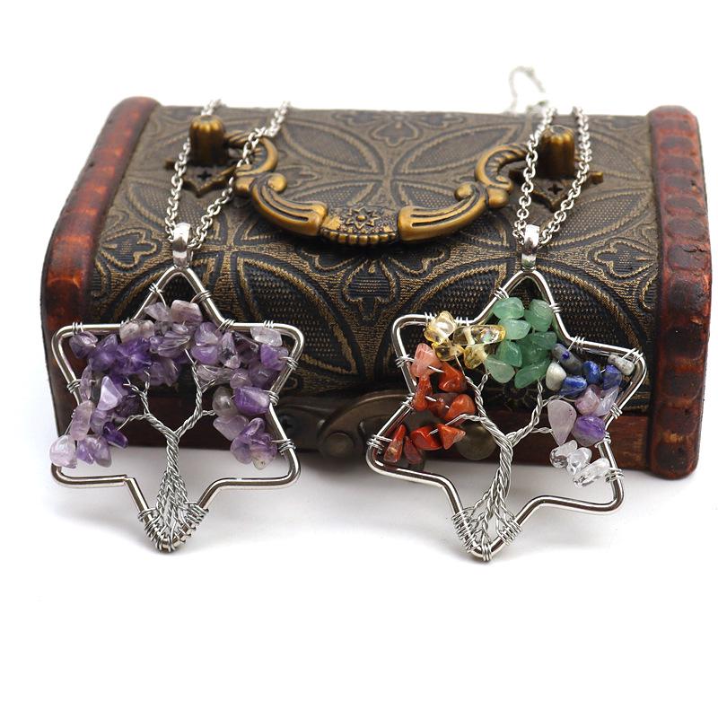 Handmade Wire-Wrapped Tree of Life Necklace with Crystal Chip Pendant