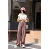 Vintage Fashion Plaid Casual Pants Versatile Ankola Red Loose Wide Leg Pants High Waist Skinny Lazy Straight Pants