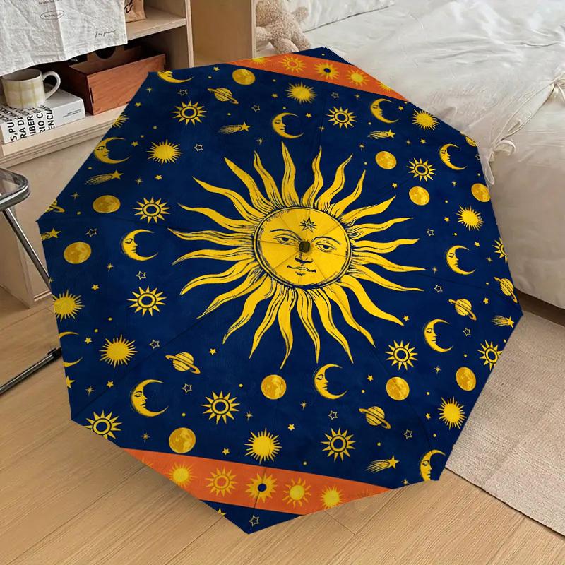 1pc Sun Moon Pattern Umbrella Design Automatic Opening and Closing Umbrella, High-quality Travel Umbrella, c1128116