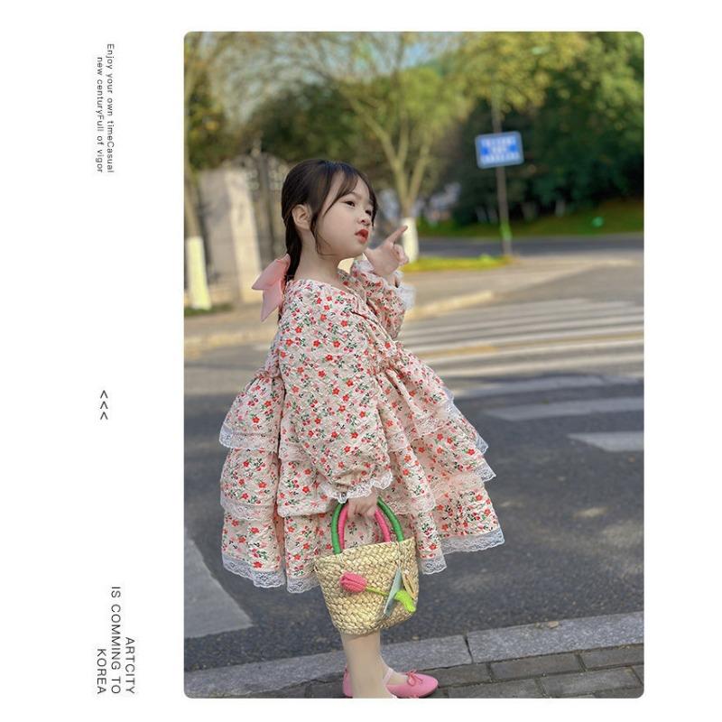 Kids Girls Long Sleeve Lolita Princess Puffy Casual Children Dress