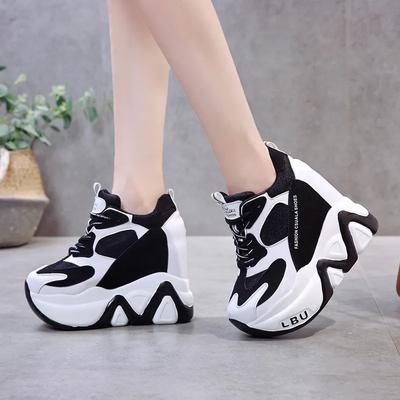 Women High Platform Casual Shoes Lace Up Chunky Sneakers Wedges Hidden Heels Leisure Shoes Summer Hollow Out Women's Shoes