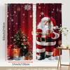 2PCS Santa Claus Christmas Print Curtains, Red Background Xmas Tree Gift Snowflake Window Drapes for Holiday Bedroom Living Room