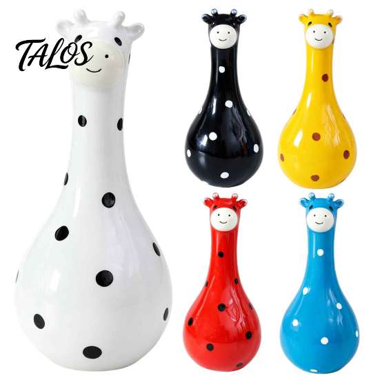 Playful Living Room Decor Cute Polka Dot Giraffe Vase, Hand-painted Resin Flower Creative Big-mouthed Hand Painted Animal Pot Holder for Home Bedroom