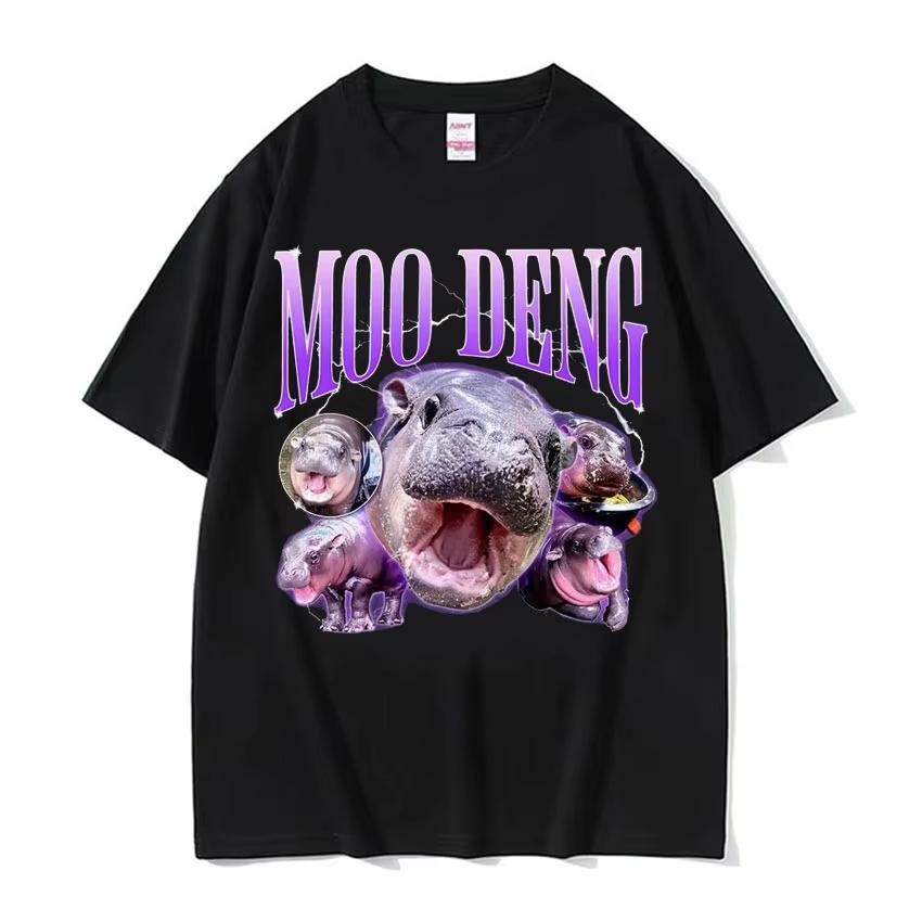 Cute Moo Deng Baby Hippo Funny Meme Tee Shirt Unisex Women Fashion Vintage 90s Graphic Tshirt Hip Hop Oversized T Shirt Streetwear