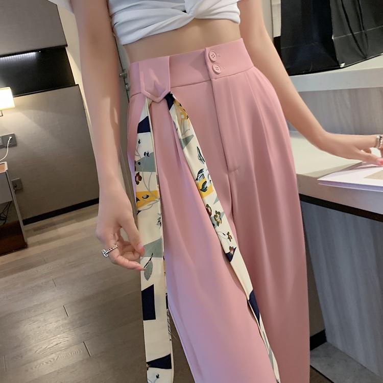 

Весенние костюмные брюки с высокой талией, черные прямые брюки, повседневный стиль для женщин с поясом XXL