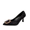 Temperament pointed high heels women's autumn new fashion pleated face square buckle shallow mouth thin heel single shoes professional style