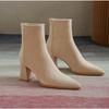 Short Boots Womens Winter New Pointed High Heels Women'S Simple Low Cut Shoes White Thick Heels Slim Boots Ankle Boots Women