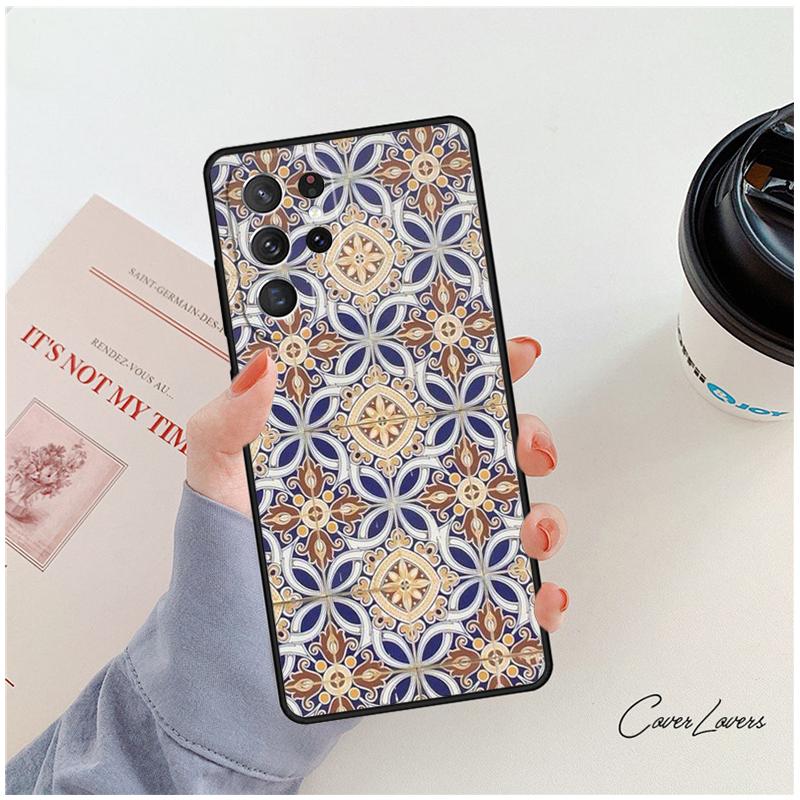 Ancient Floral Tiles phone case For Samsung Galaxy S24 S25 S23 S22 Ultra Note 10 20 Plus S20 S21 FE Cover