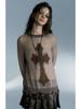 Y2K Cross Print Knit Crew Neck Women's Sweater