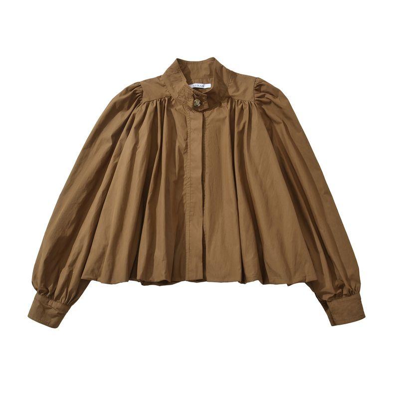 Counter Same Zbzr Autumn New Women clothes Western Style Fashion Stand Collar Lantern Sleeve Pleat Design Sense Top